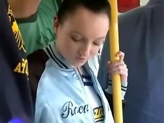 Jenny Anderson lathy on bus by 2 studs and gets creampied in both holes