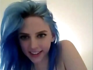 Blue haired 18yo close by huge breasts