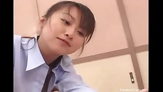 Asian bus punishing bully on touching her strapon